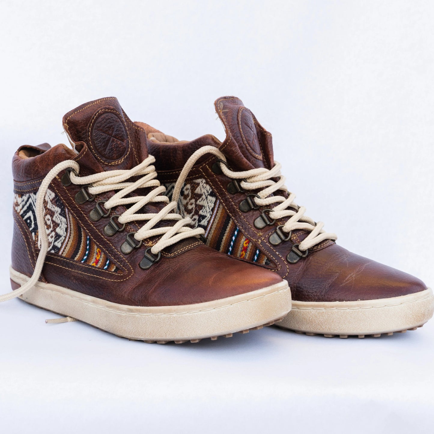 Women's vintage distressed leather high-top sneakers