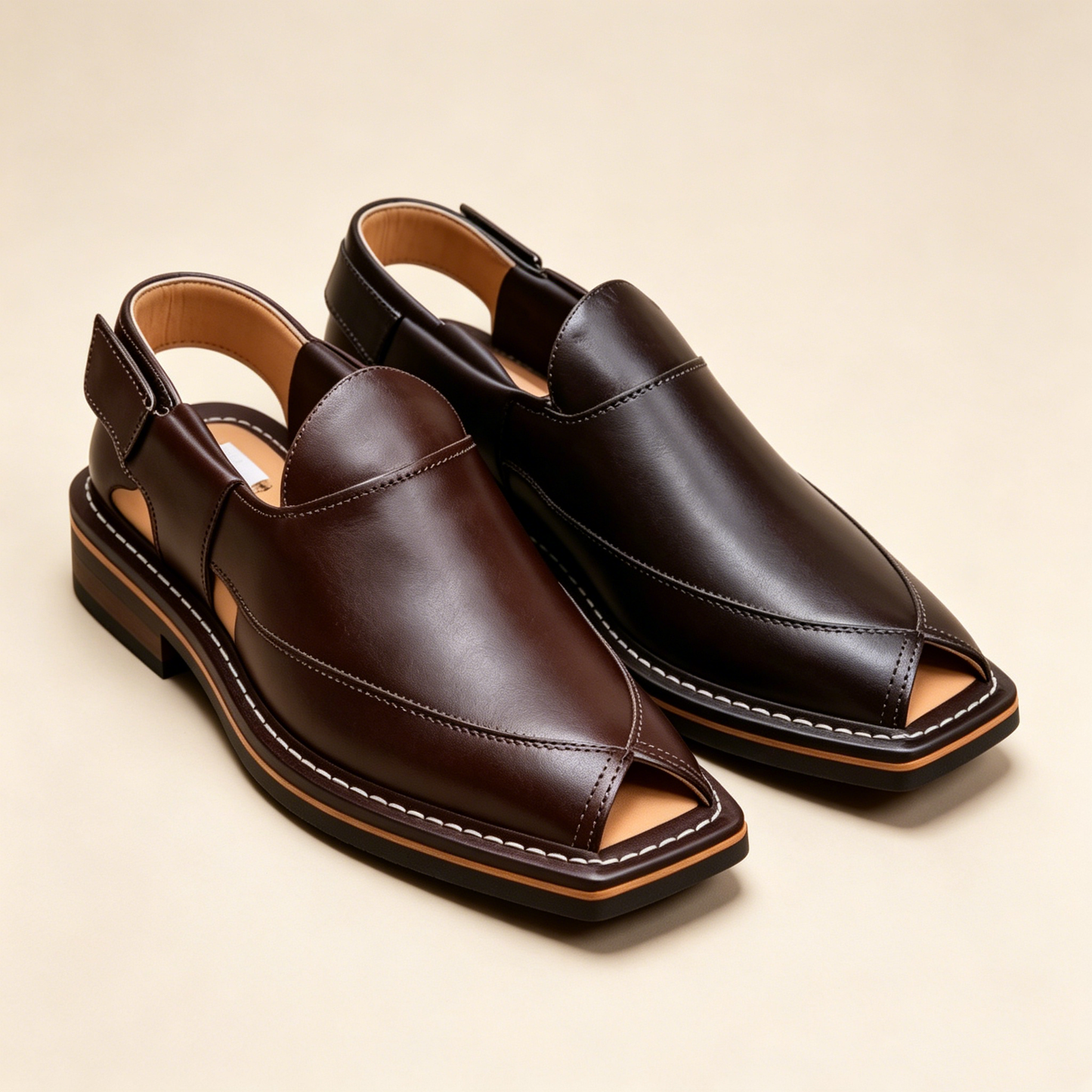 Men's Simple Square Toe Genuine Leather Sandals