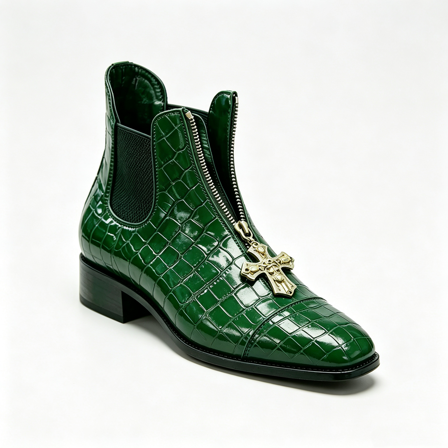 Green crocodile cross pendant Chelsea boots