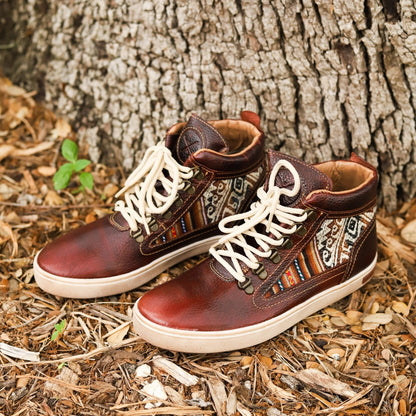 Women's vintage distressed leather high-top sneakers