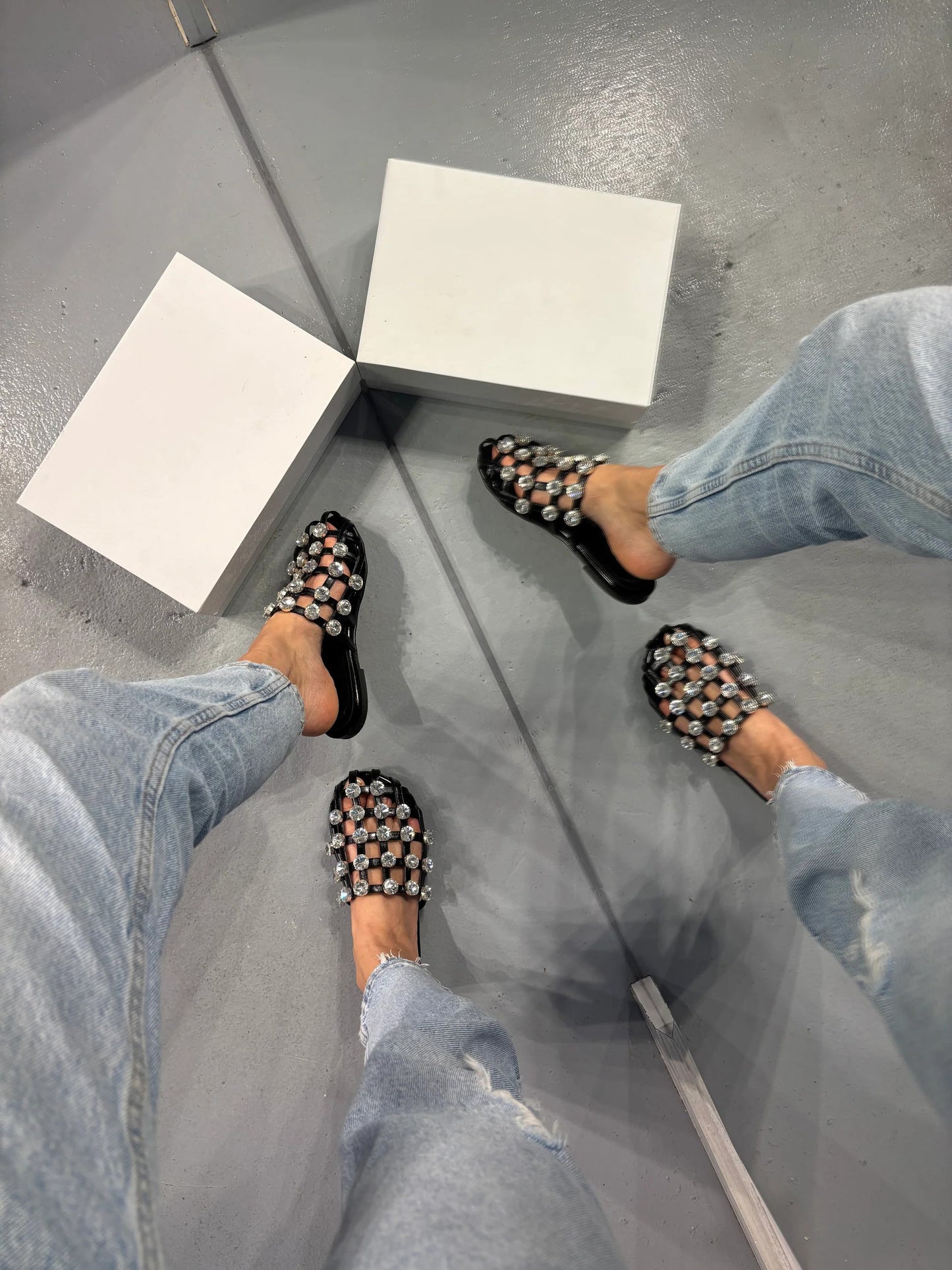 Women's gem-encrusted flat sandals