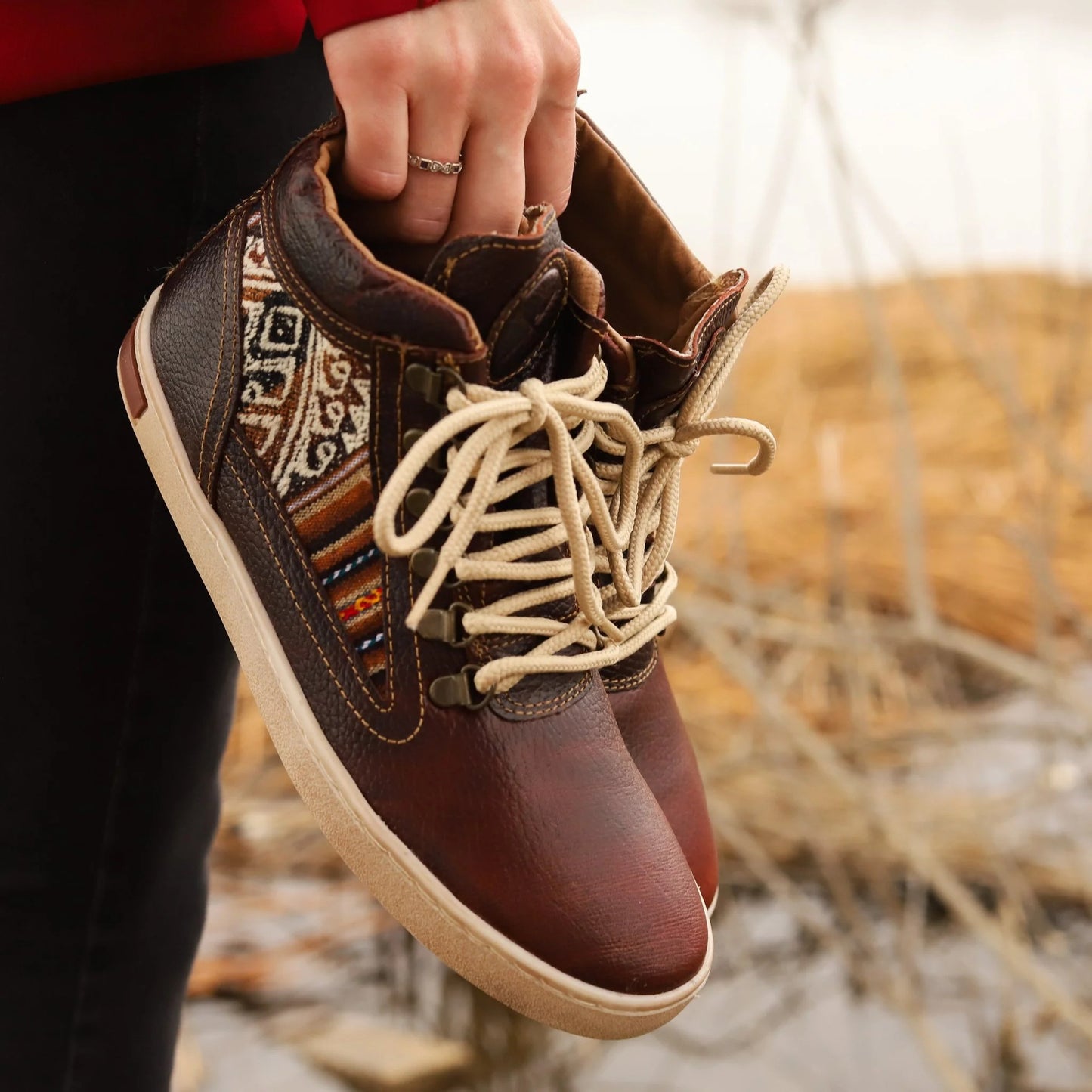 Women's vintage distressed leather high-top sneakers