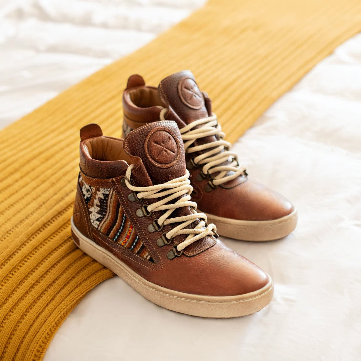 Women's vintage distressed leather high-top sneakers