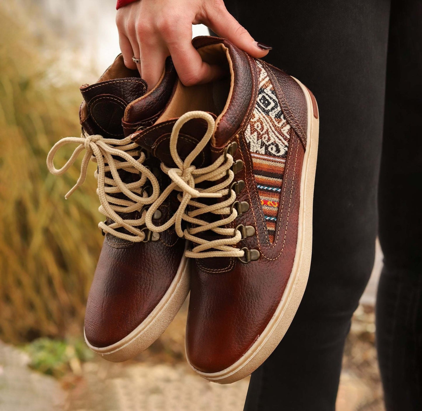 Women's vintage distressed leather high-top sneakers