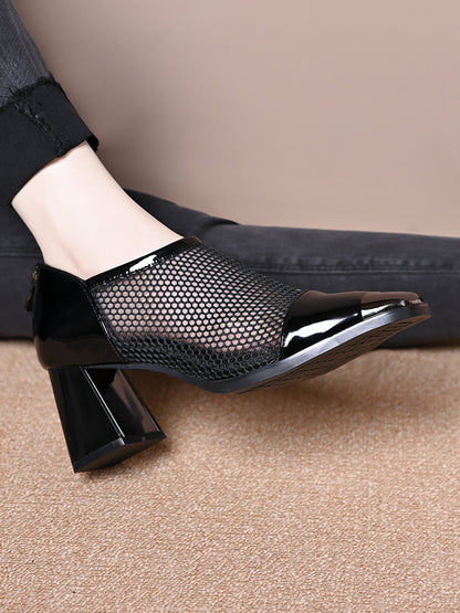 Women's all-match mid-heel mesh leather shoes