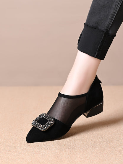 Soft leather mesh hollow low heel versatile leather shoes