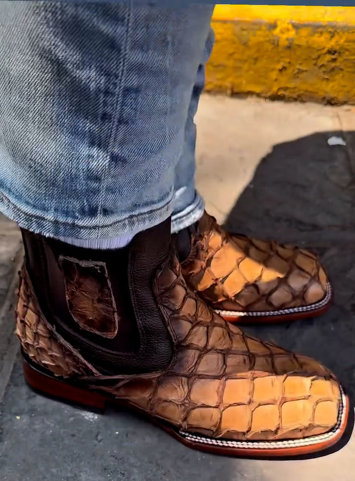 Western fish skin cowboy ankle boots