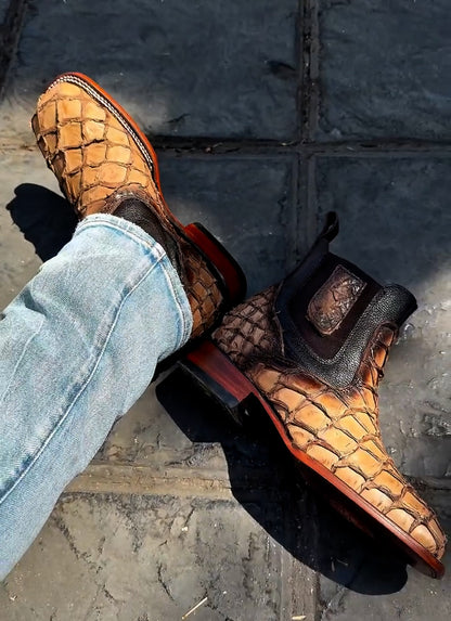 Western fish skin cowboy ankle boots