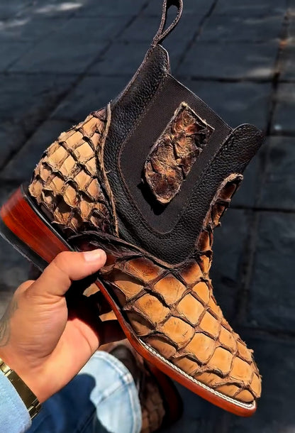 Western fish skin cowboy ankle boots
