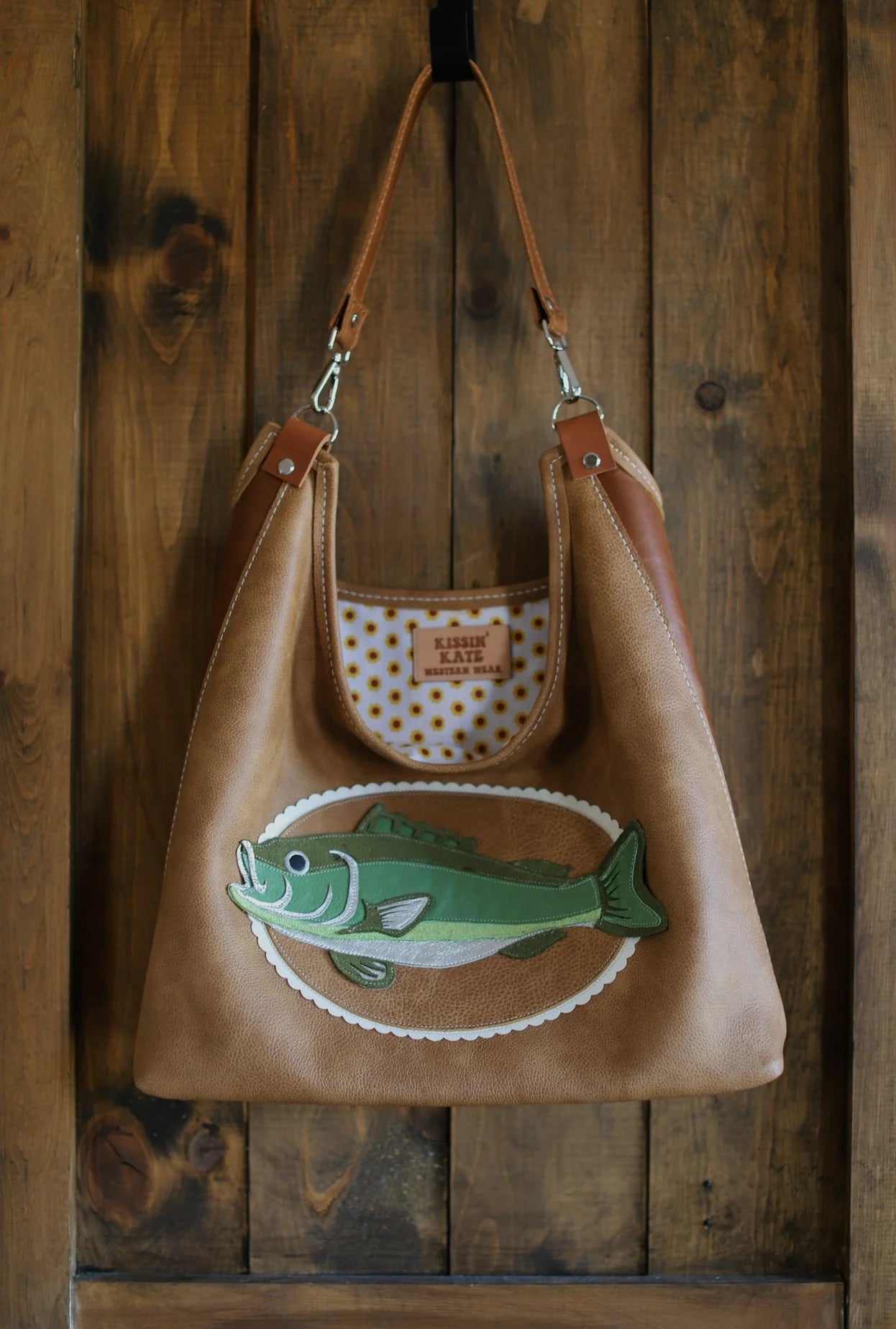 Women's handmade leather bag - fish