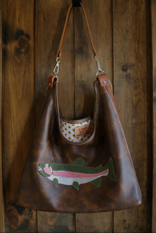 Women's handmade leather bag - fish
