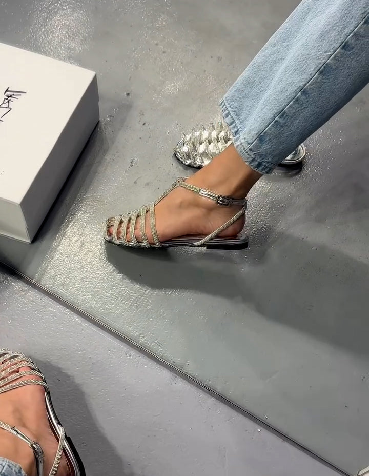 Sparkling Rhinestone Flat Sandals