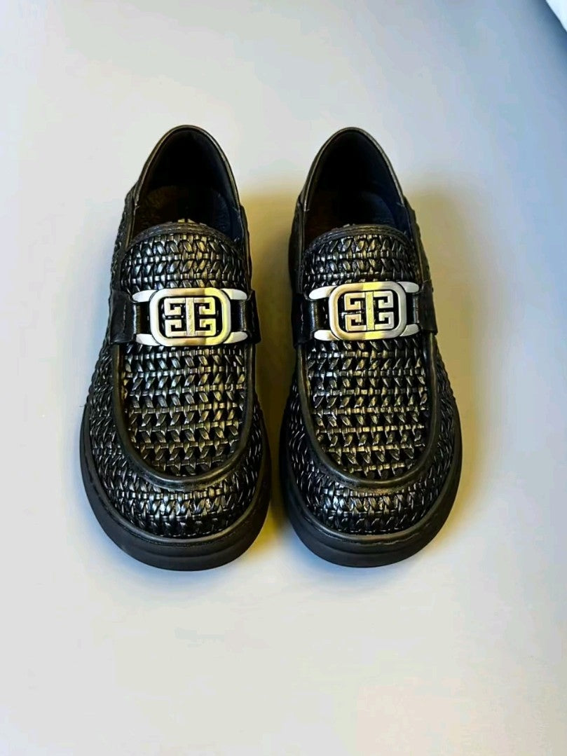 Men's pure leather woven casual shoes