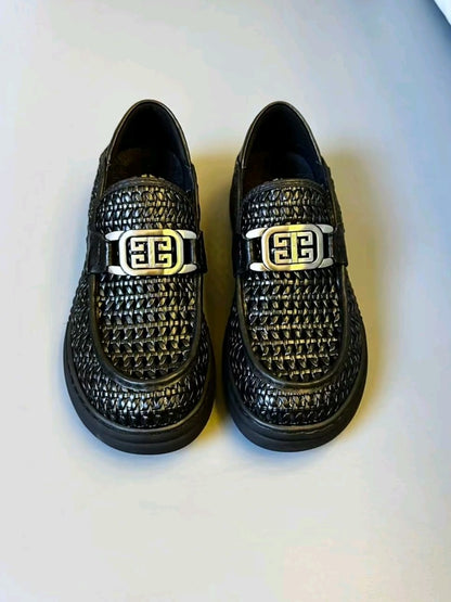 Men's pure leather woven casual shoes