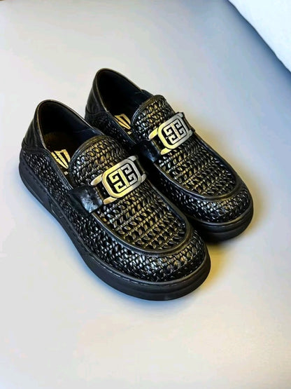 Men's pure leather woven casual shoes