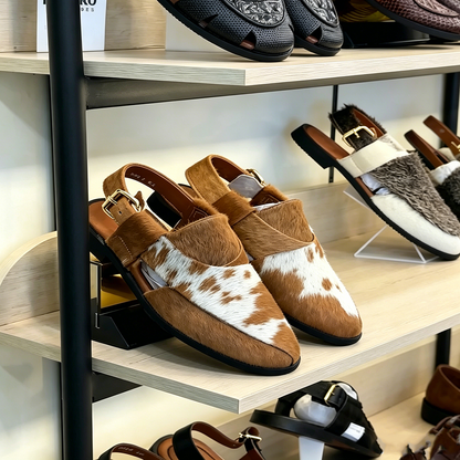 Men's Cow Print Hair-On Leather Slingback Sandals