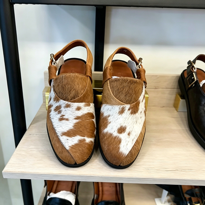 Men's Cow Print Hair-On Leather Slingback Sandals