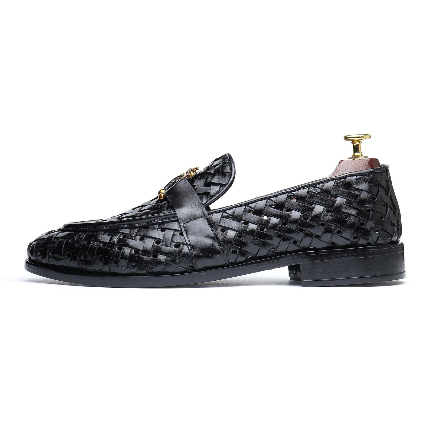 Handmade Woven Black Leather Loafers