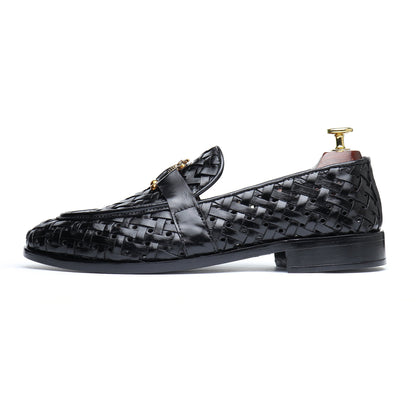 Handmade Woven Black Leather Loafers