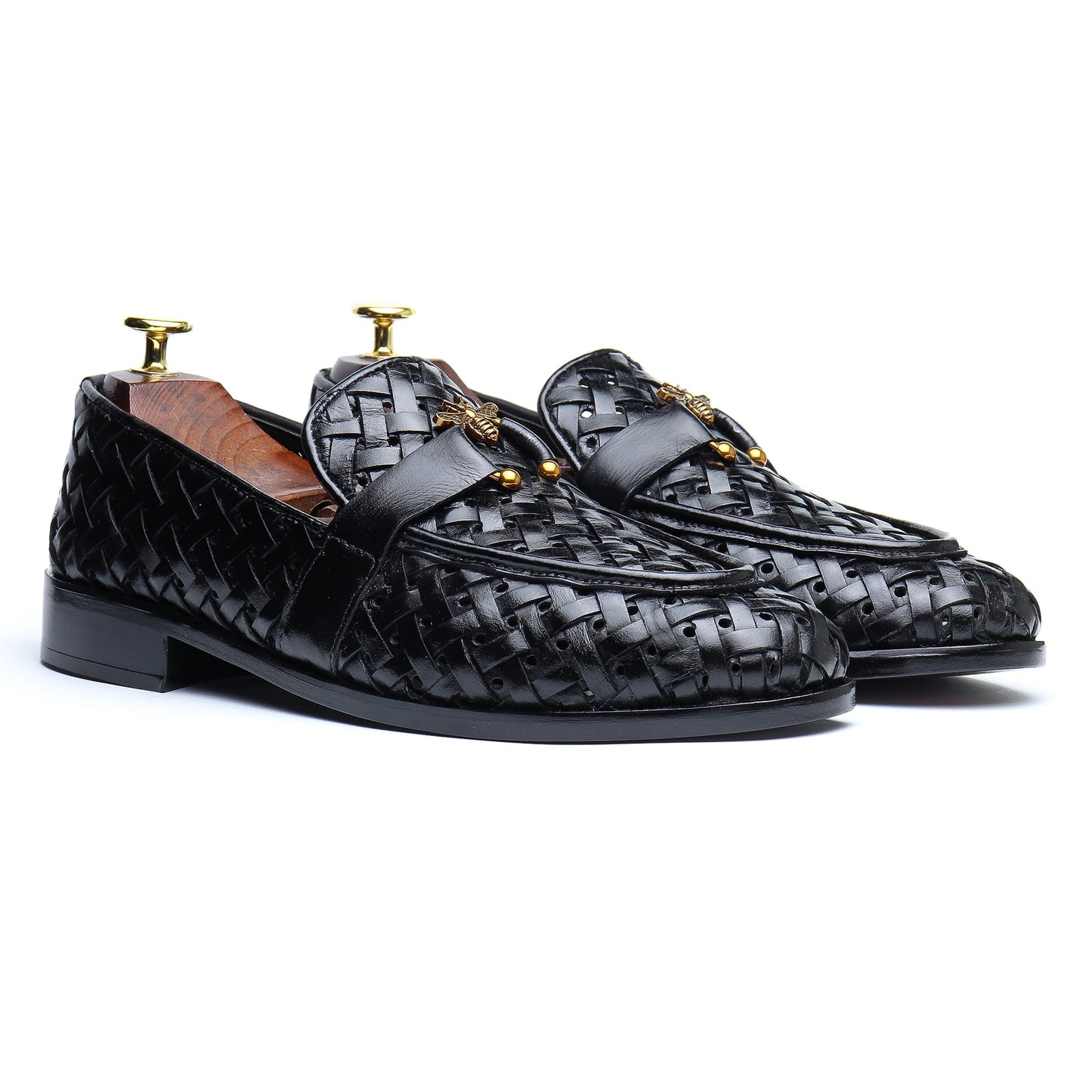 Handmade Woven Black Leather Loafers