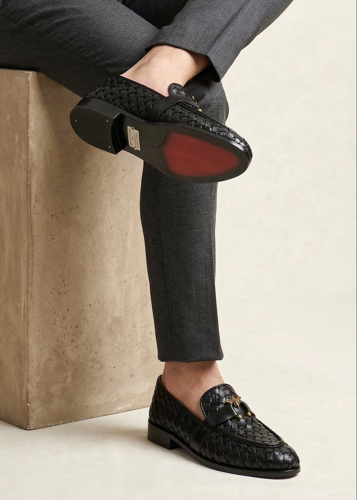 Handmade Woven Black Leather Loafers
