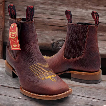 Men's brown-red square-toe ankle boots