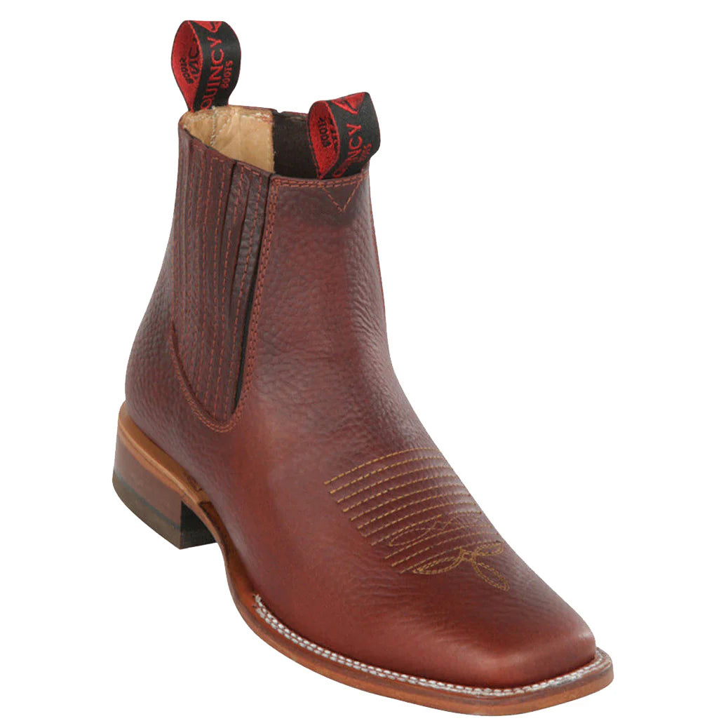 Men's brown-red square-toe ankle boots