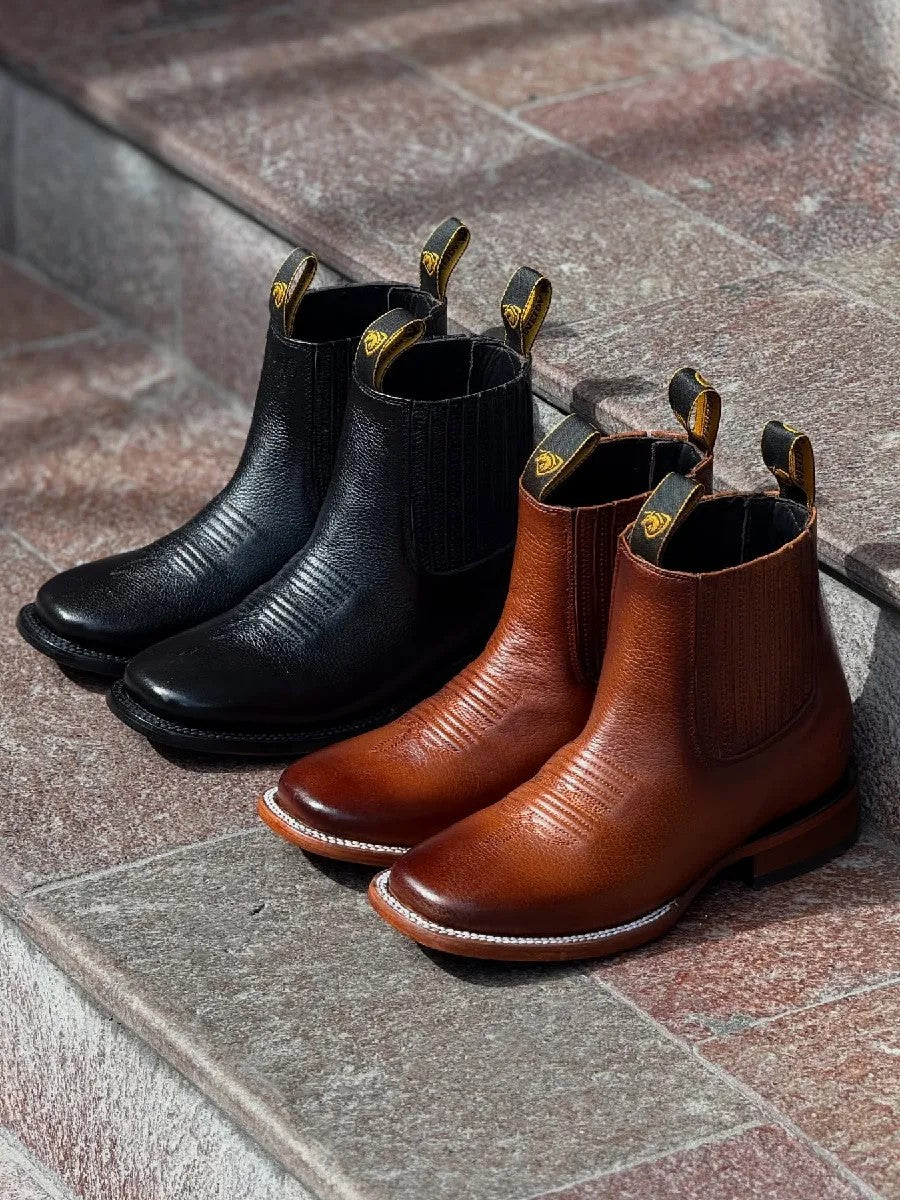 Square-toe genuine leather cowboy boots