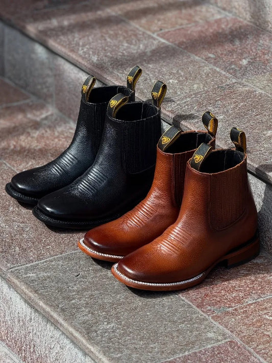 Square-toe genuine leather cowboy boots