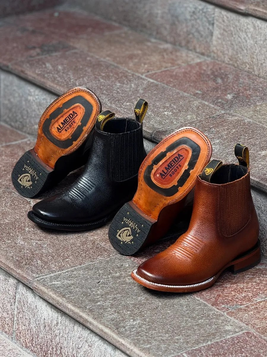 Square-toe genuine leather cowboy boots