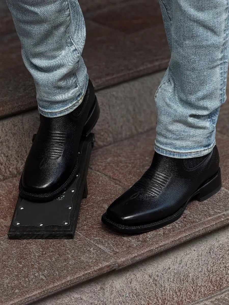 Square-toe genuine leather cowboy boots