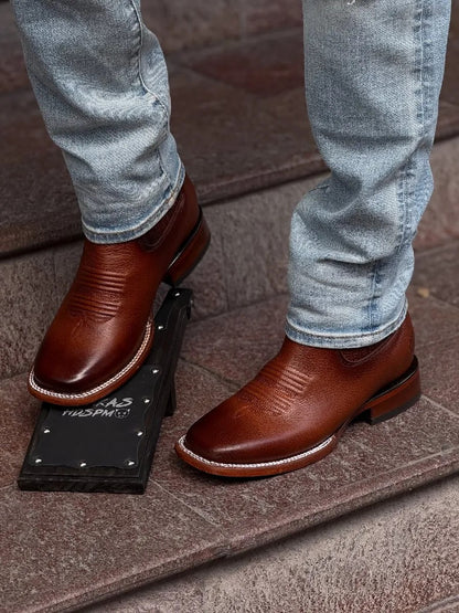 Square-toe genuine leather cowboy boots