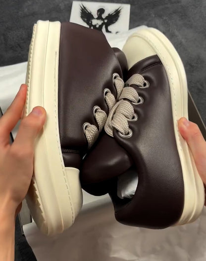 Chunky Lace Platform Leather Low Top Sneakers
