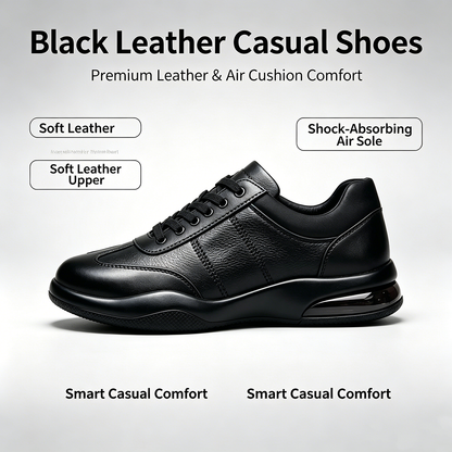 Men's full-grain black leather cushioned casual Oxford shoes