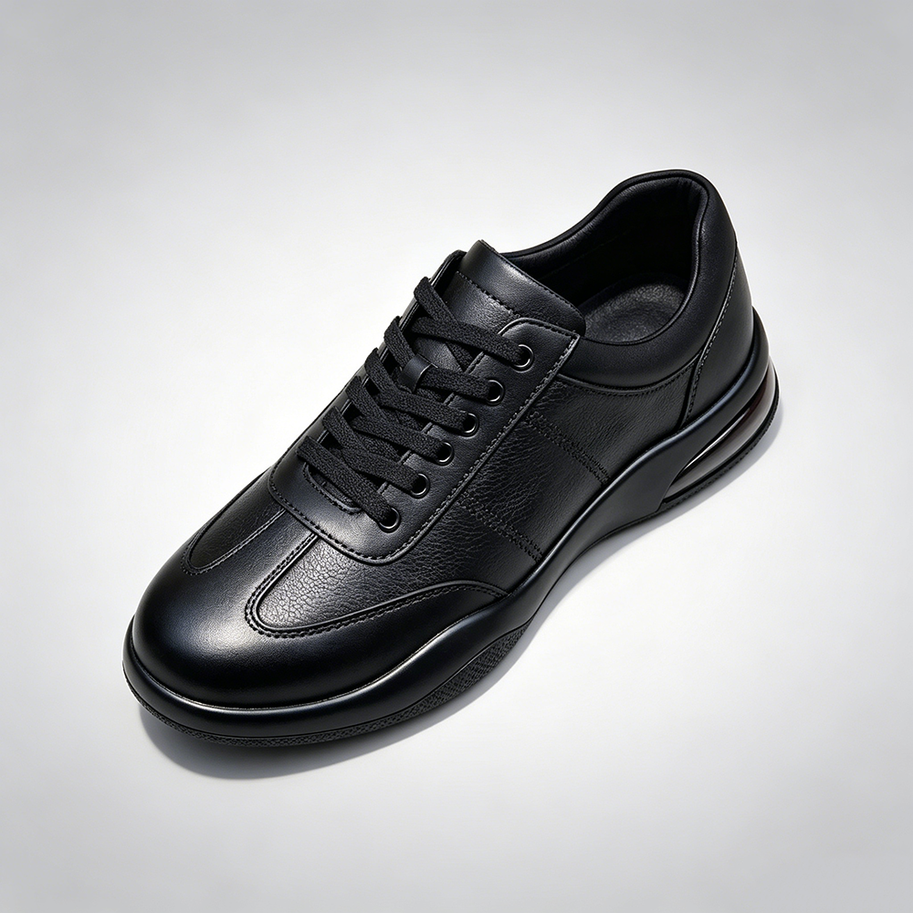Men's full-grain black leather cushioned casual Oxford shoes