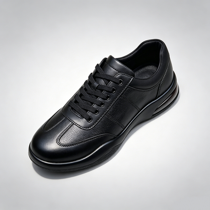 Men's full-grain black leather cushioned casual Oxford shoes