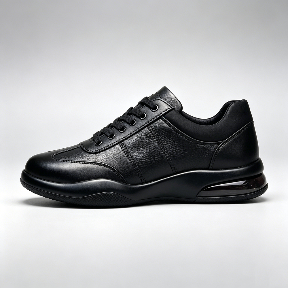 Men's full-grain black leather cushioned casual Oxford shoes