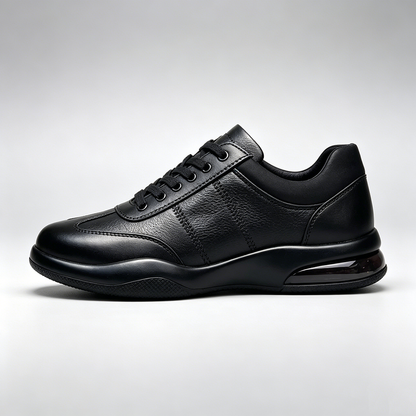 Men's full-grain black leather cushioned casual Oxford shoes