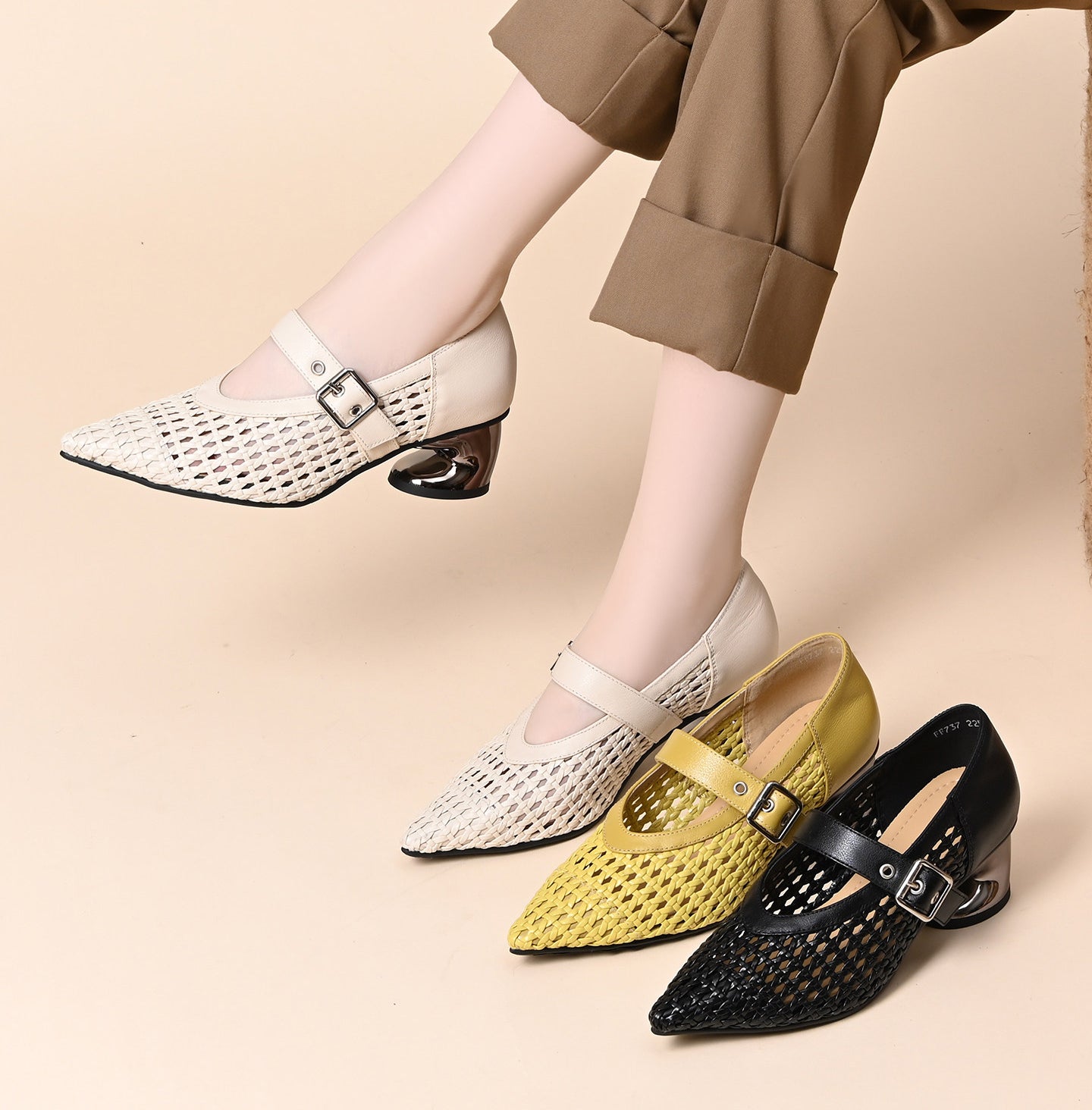 Woven openwork chunky heel sandals