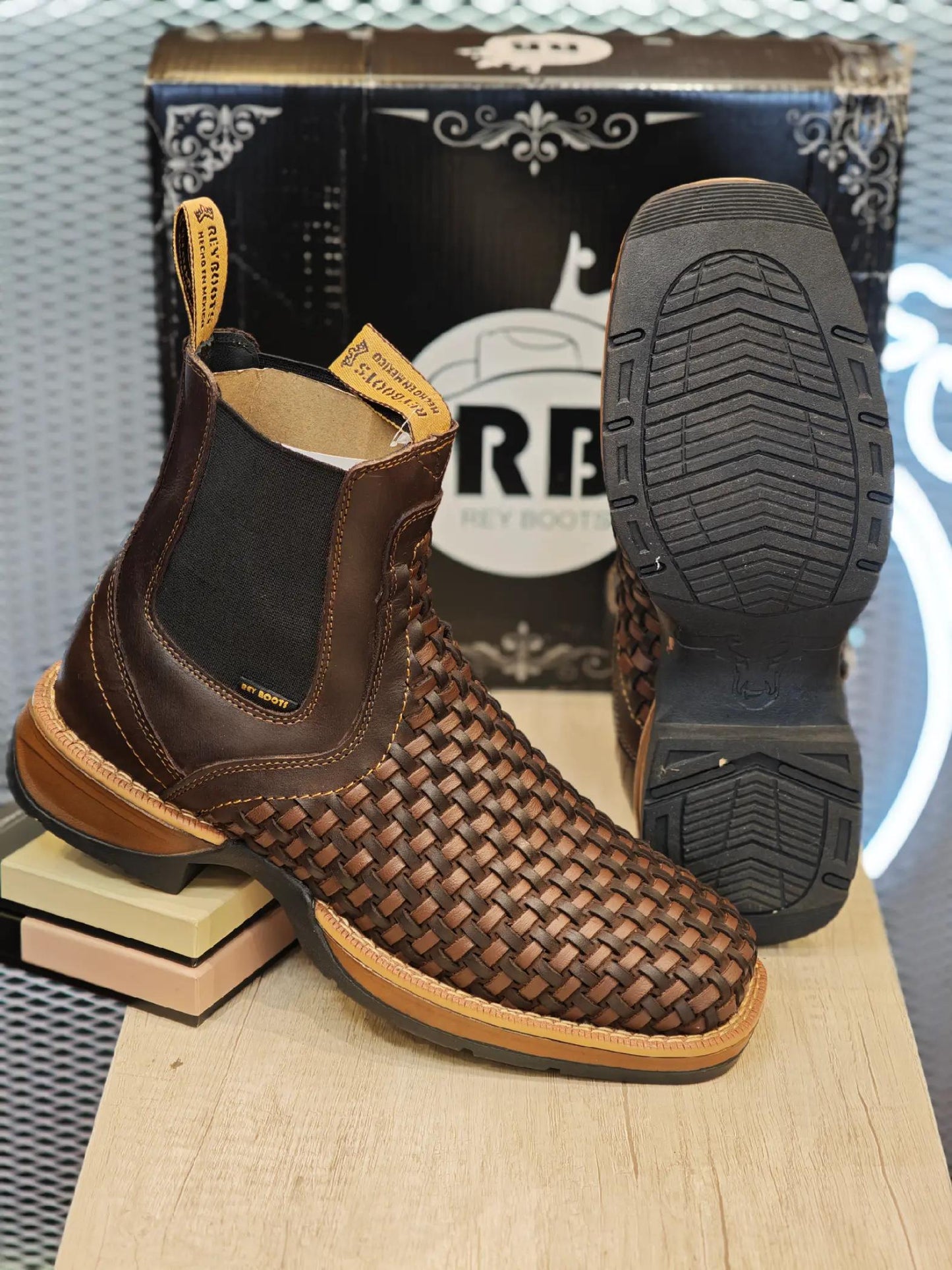 Vintage Weave Two-Tone Chelsea Boots