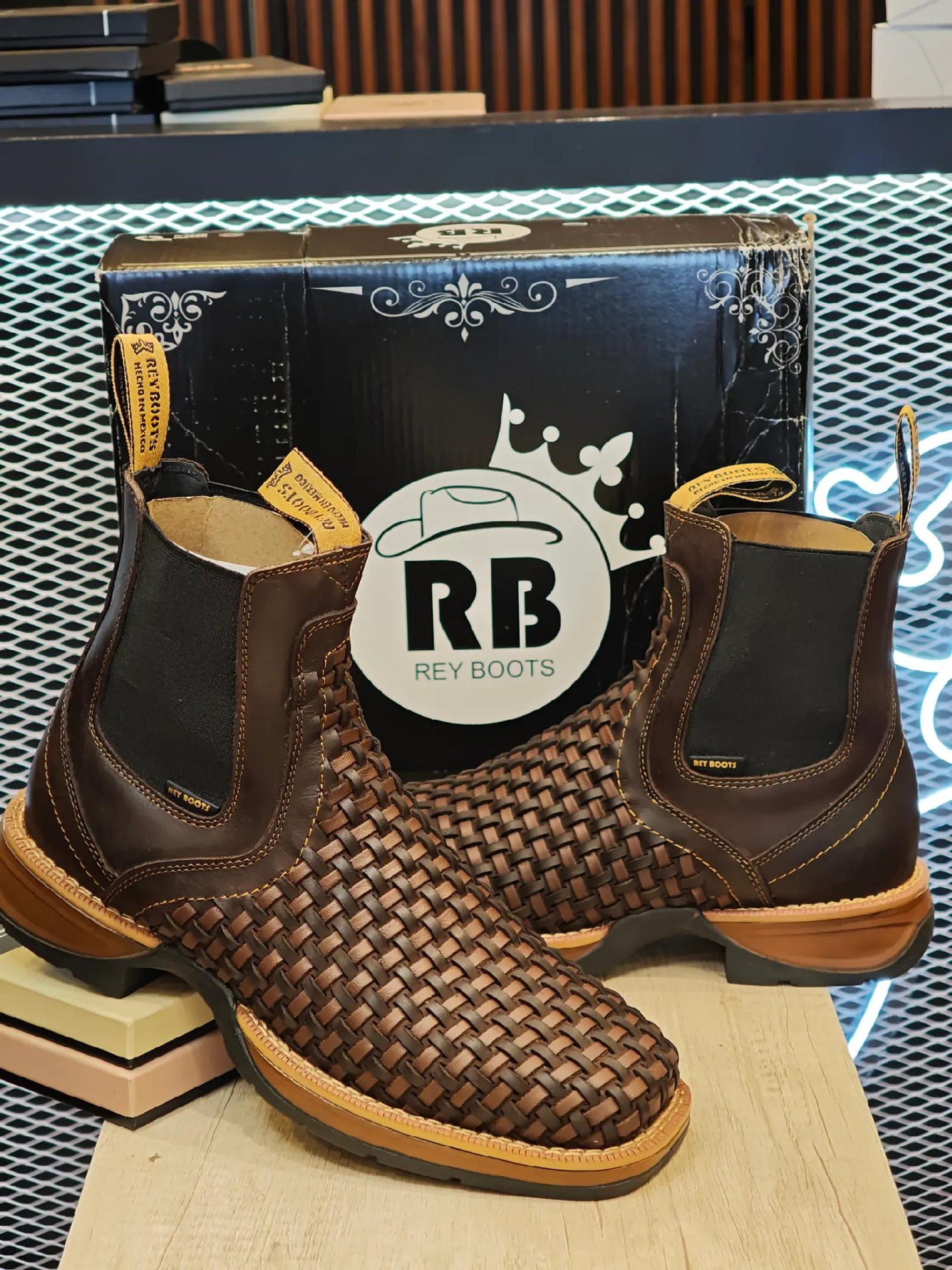 Vintage Weave Two-Tone Chelsea Boots
