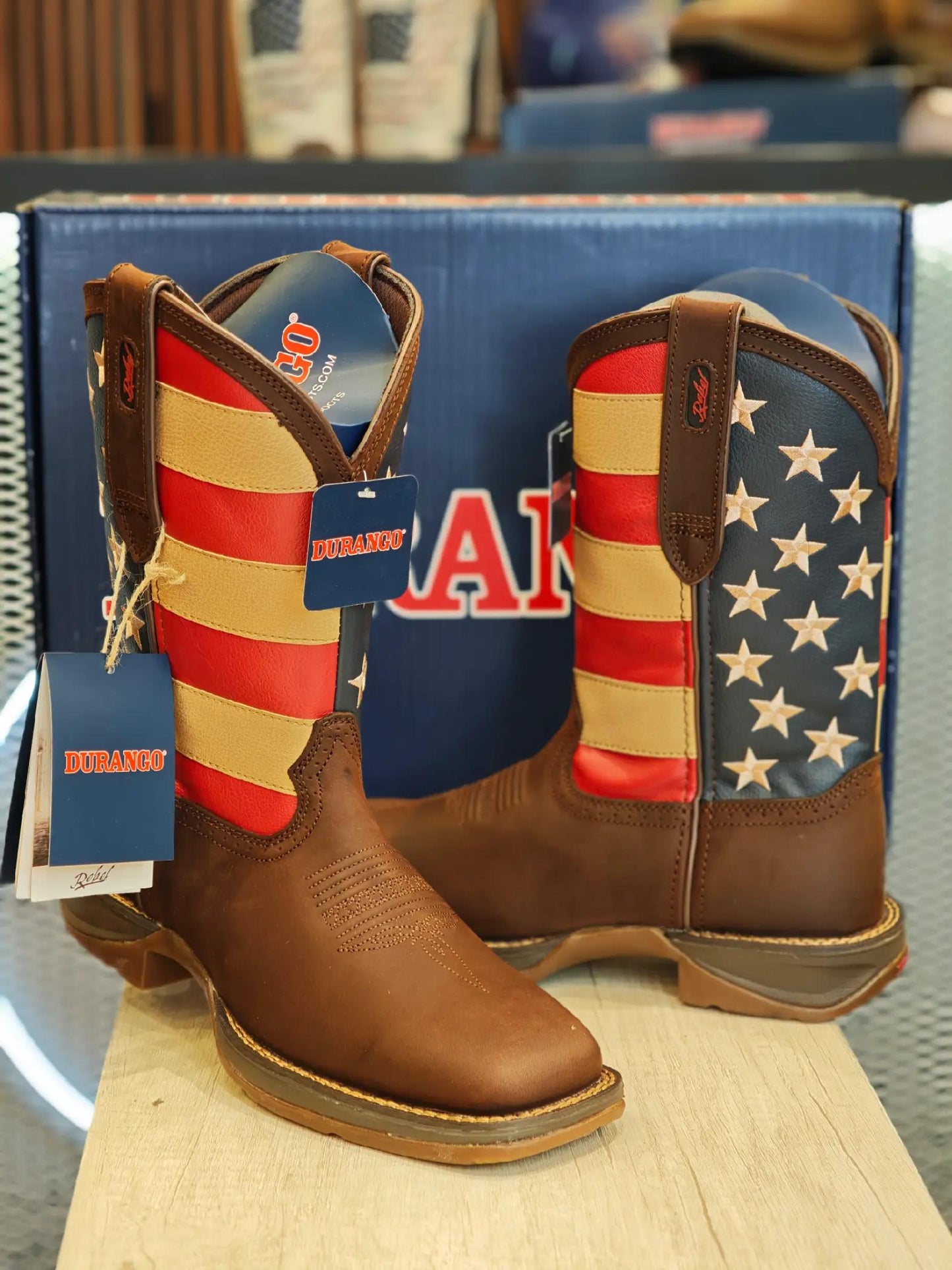 American Flag Square Toe Western Boots