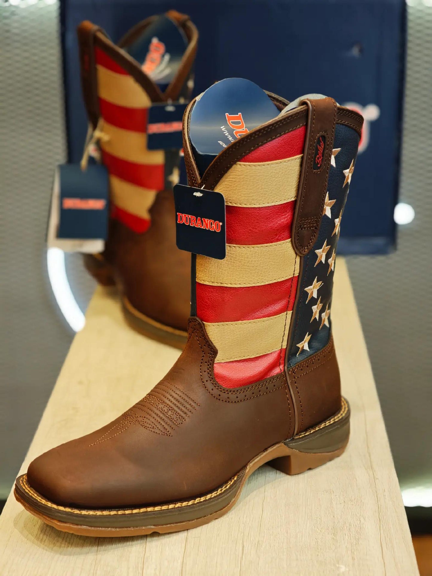 American Flag Square Toe Western Boots