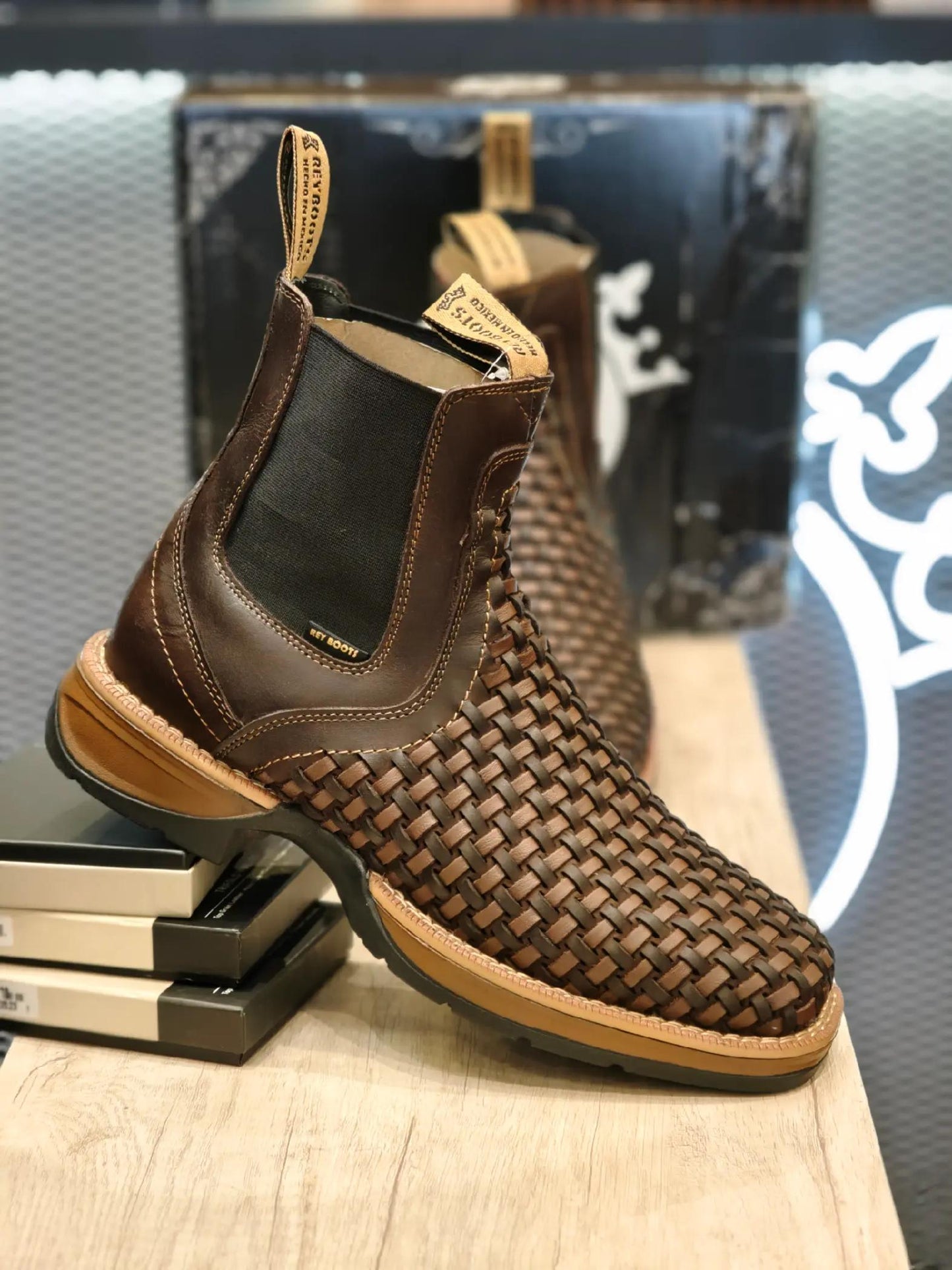 Vintage Weave Two-Tone Chelsea Boots