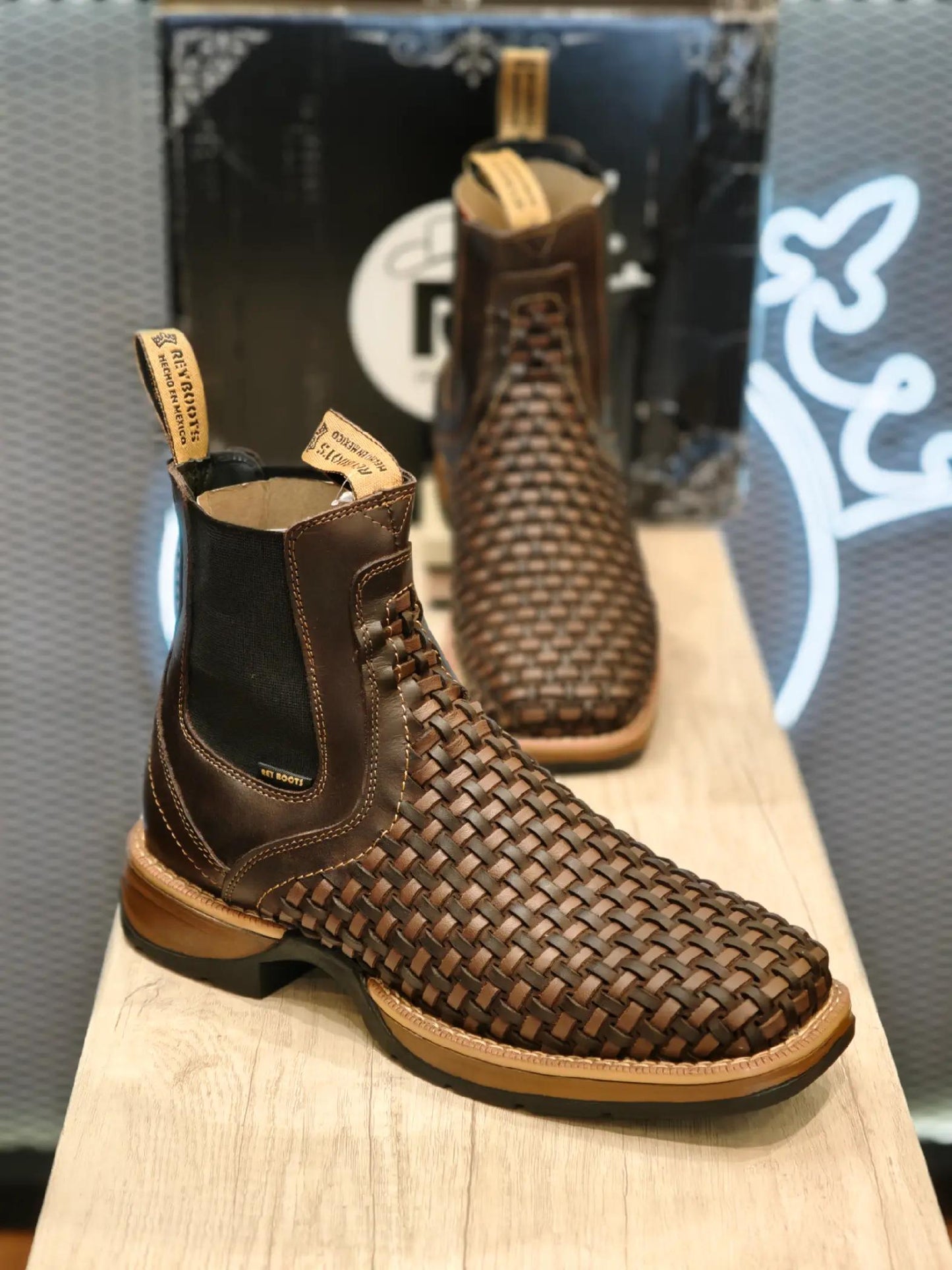 Vintage Weave Two-Tone Chelsea Boots