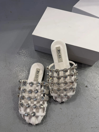 Women's gem-encrusted flat sandals