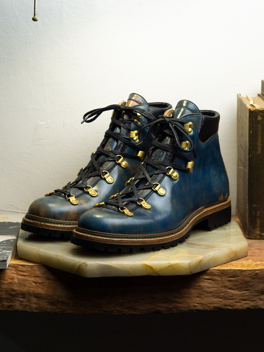 Vintage Blue Patina Mountain Hiker Boots
