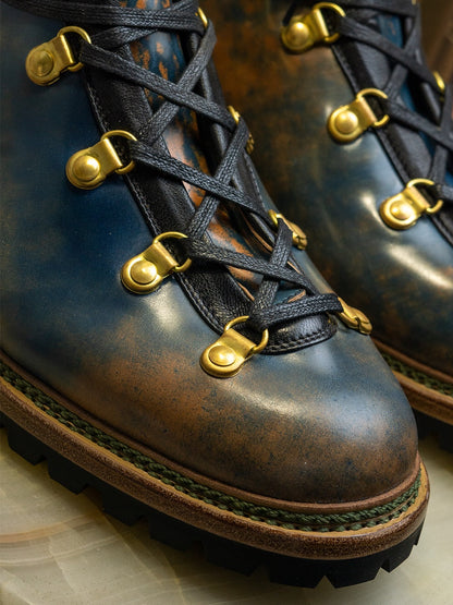 Vintage Blue Patina Mountain Hiker Boots