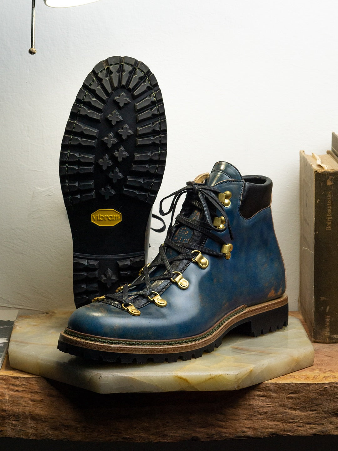 Vintage Blue Patina Mountain Hiker Boots