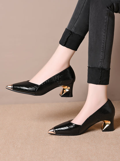 2025 women's genuine leather thick heel shoes